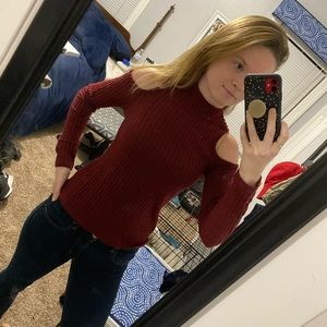 Red mock neck top